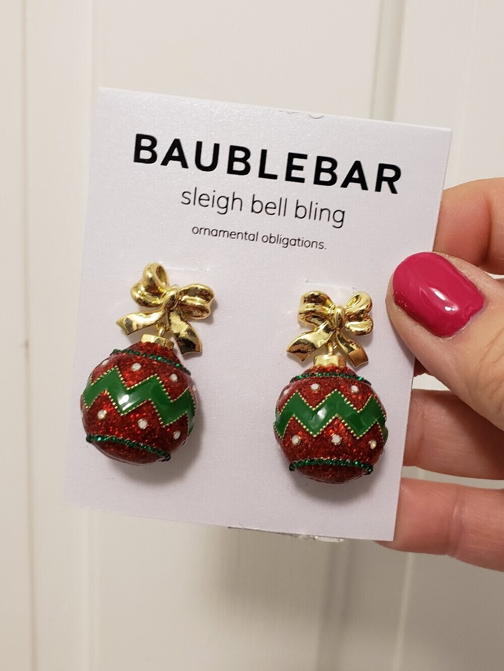New Baublebar Sleigh Bell Bow Ornament Drop Earrings Christmas Holiday Gold Tone